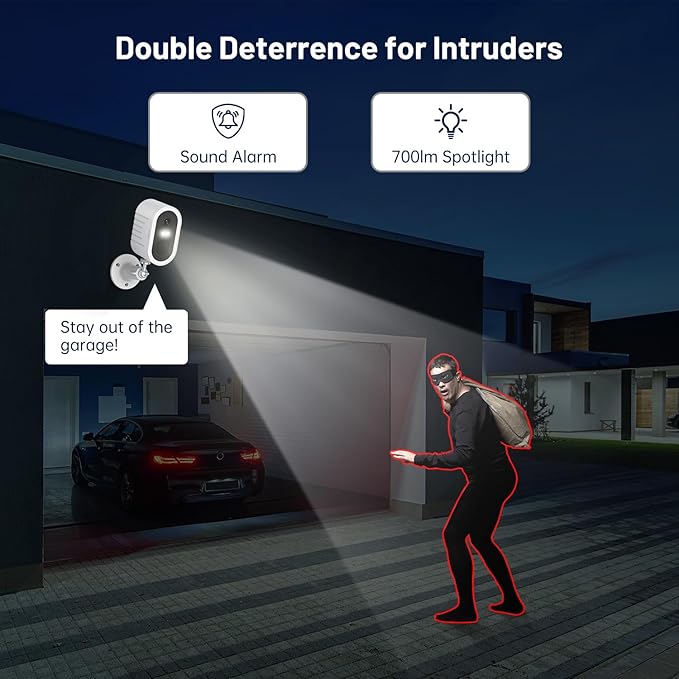 Security Cameras Wireless Outdoor, 2K Battery Powered WiFi Cameras for Home Security , Surveillance Camera AI Motion Detection Spotlight Siren Alarm, Color Night Vision, 2-Way Talk, IP66 Waterproof