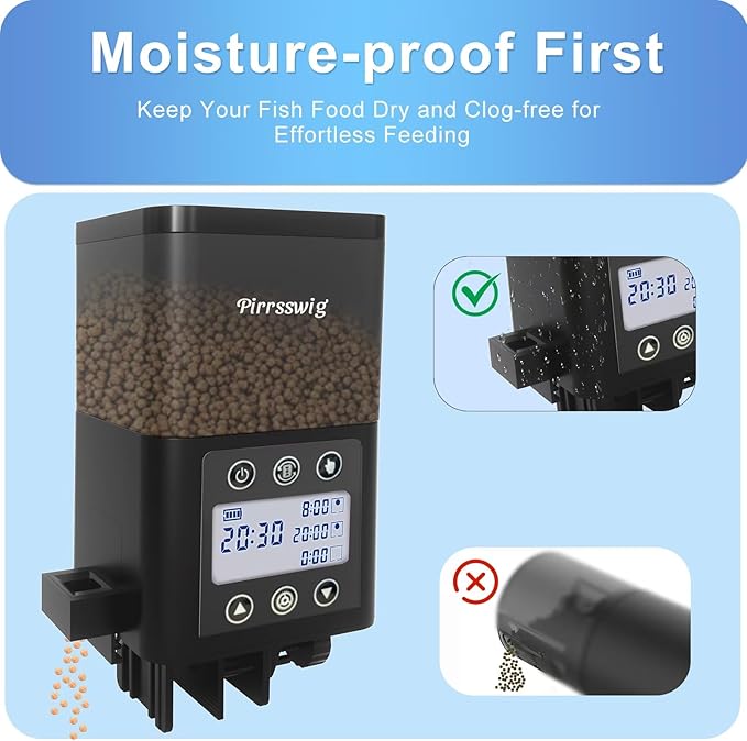 Automatic Fish Feeder for Aquarium - 320ml Timer, Moisture-Proof, LCD Display | Precision Auto Feeder for Vacation Fish Tanks, Battery Included | Unique Mechanical Design