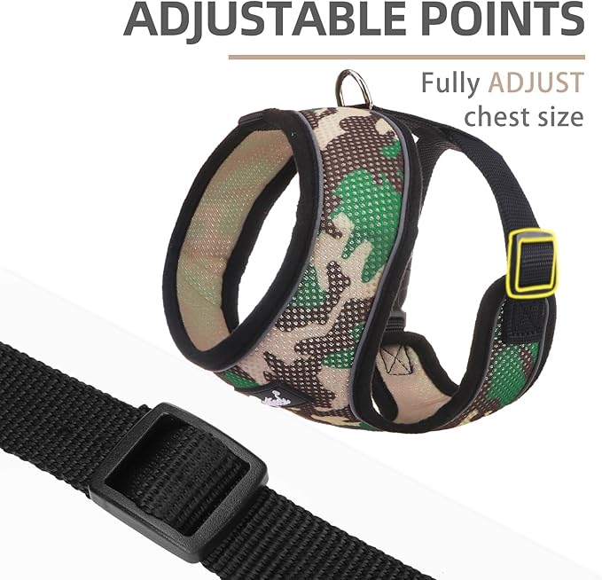 PUPTECK Soft Mesh Dog Harness and Leash Set Pet Puppy Cat Comfort Padded Vest No Pull Harnesses, Camouflage, L