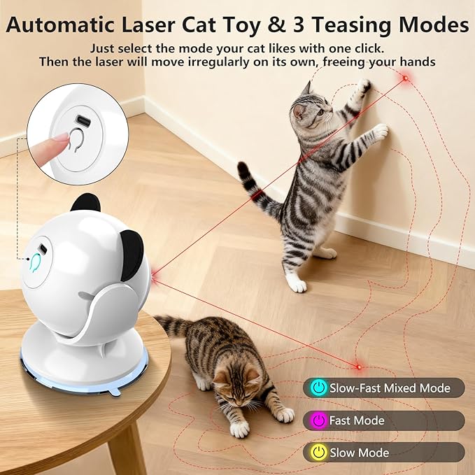 Laser Cat Toys for Indoor Cats, Truly Random Trjajectory, Suction Cup Design, Run Quiet, Interactive Cat Toy Automatic