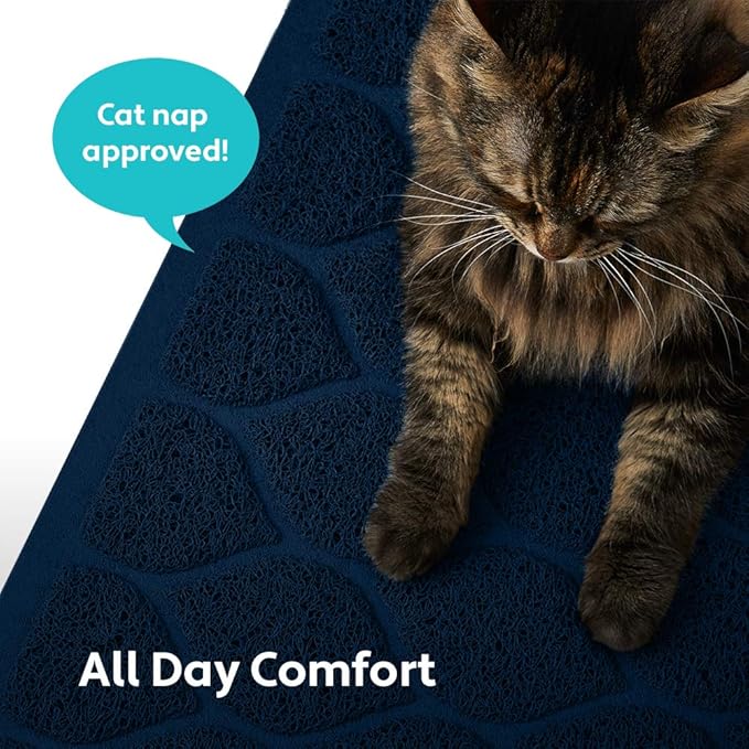 MIGHTY MONKEY Waterproof BPA Free Cat Litter Box Trapping Mat, Easy Clean Floors, Textured Backing, Soft on Sensitive Kitty Paws, Cats Accessories, Less Waste, Stays in Place, 24x17, Navy