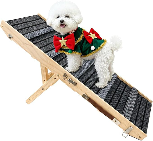 Dog Ramp for Bed-Non-Slip - Extra Wide Pet Ramp for Small Large Dogs to Get on Couch Car Wooden Foldable Dog Ramp Seamlessly Connects Platform -Hold up to 110 Pound-Adjustable, Foldable (S)