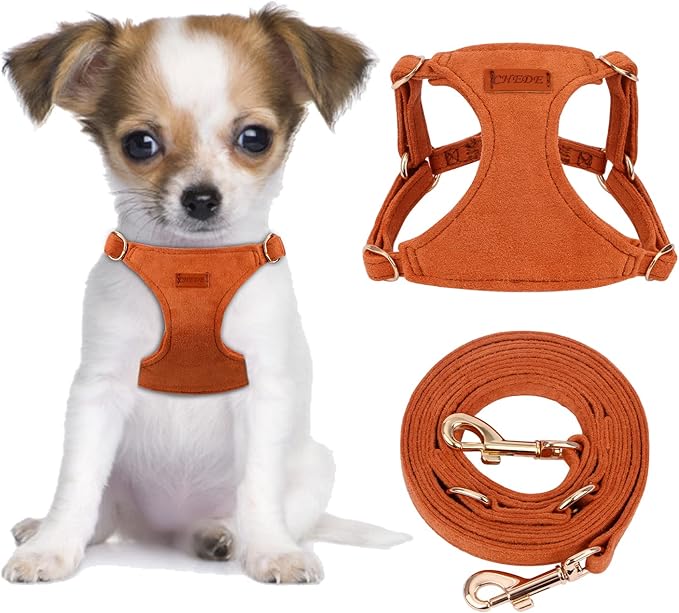 CHEDE No Pull Puppy Harness and Multifunction Dog Leash Set- 8 Colors Soft Adjustable No Choke Escape Proof Cute,Lightweight Pet Vest Harness for Small and Medium Dog (XXS, Khaki)