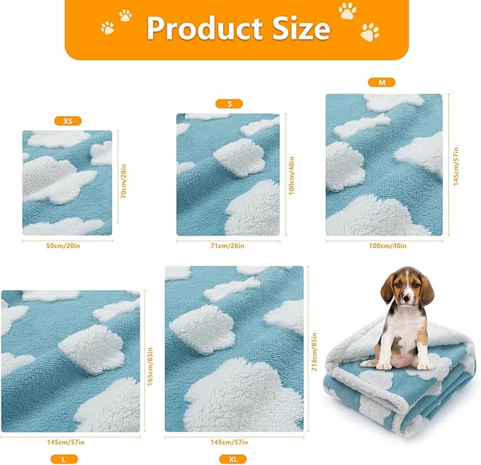 Waterproof Pet Blanket,Dog Blue Dog Blankets for Bed Covers Couch Sofa Stylish Jacquard Pets Throw Blankets for Puppy Cats Washable Reversible Furniture Protection Covers (Blue Cloud,M)