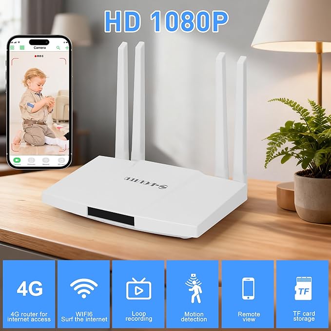 Home 4G Camera - Mini Indoor WiFi Cameras - Small Wireless Security Cam - Mobile Remote Viewing - High Speed Internet Router