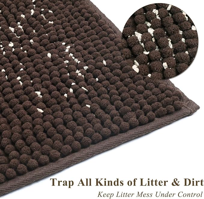 VIVAGLORY Cat Litter Mat Softgrip Litter Trapping Mat, Muddy Litterbox Rug for Indoor & Floor, Machine Washable Easy Clean Soft Microfiber for Cat, 35"× 25", Brown