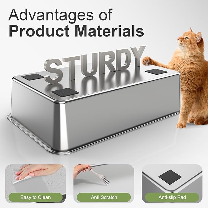 Stainless Steel Litter Box with Lid, XL Extra Large Litter Box, Enclosed Top Entry Metal Litterbox for Big Cats, Easy Cleaning, Less Leakage & High Sided with Mat, Aisle & Scoop, Beige