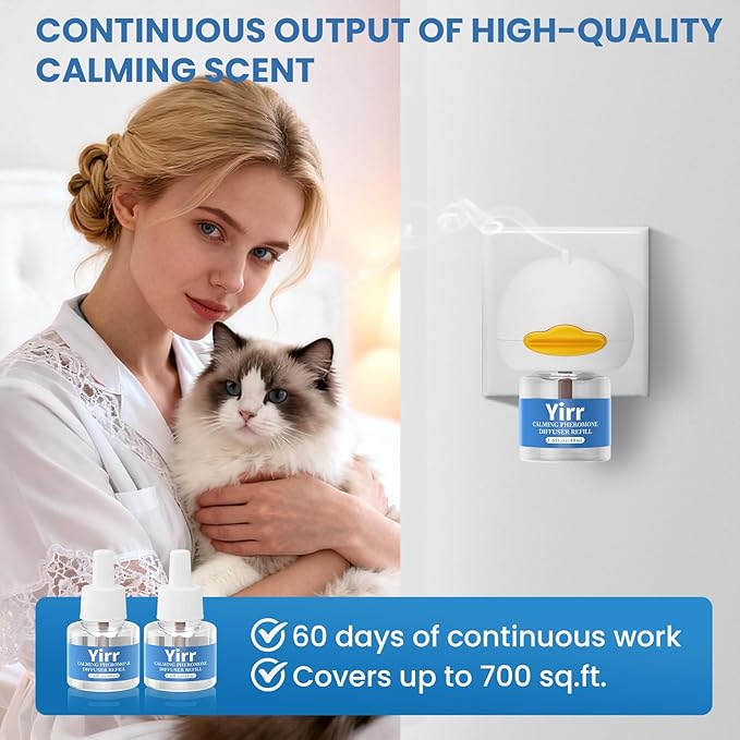 Cat Calming Diffuser, 4 in 1 Kitten Pheromones Calming Diffuser, Multicat Calming Diffuser, Relaxing Pheromone for Cat Relief Stress Anxiety Fighting Scratching, 2 Diffuser 2 Refill(48ml)