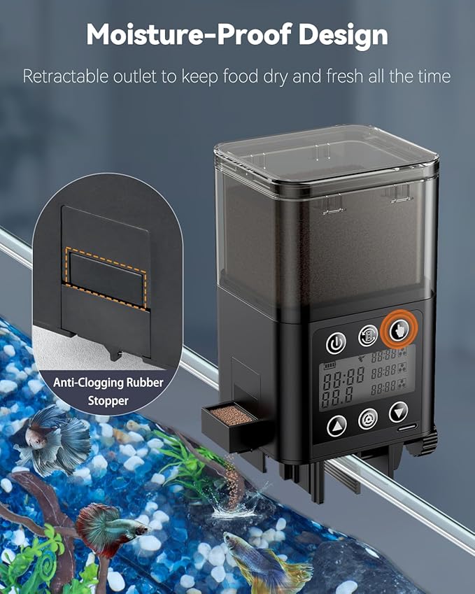Pawfly Automatic Aquarium Feeder, USB Rechargeable 320 mL Auto Food Dispenser with Timer, Adjustable Vacation Feeder for Pellets, Granules and Powder