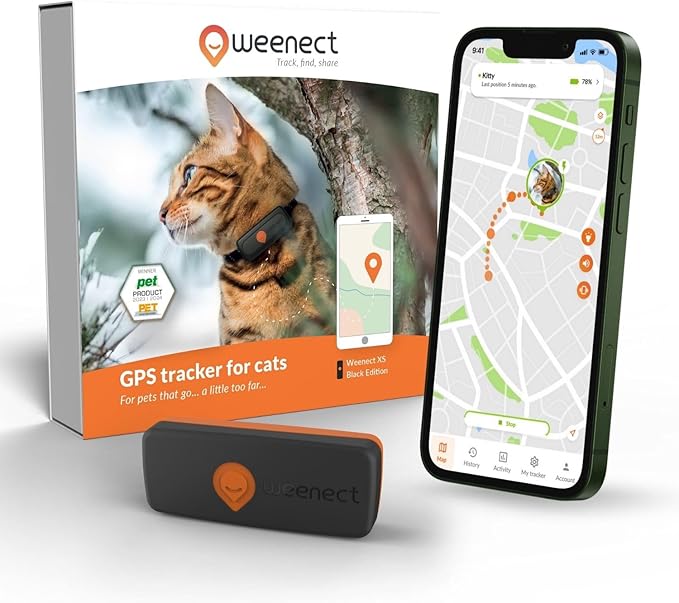 Weenect Cat XS - New GPS Tracker for Cats | Real-time Mini GPS Tracker for Cats | Smallest Model on The Market | Collar Included | Subscription Required