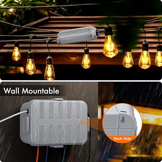 RESTMO 5-Piece Outdoor Waterproof Electrical Box Set – 12.5" x 8.5" x 5" Large & 7.1" x 2.3" x 2.3" Small, Weatherproof Boxes for Power Strip, Outlet, Plug, Socket, Timer, Holiday Light, Light Gray