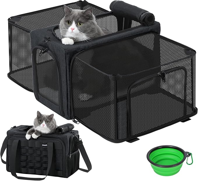 Pecute Cat Carrier Expandable, Airline Approved Cat Soft-Sided Carriers, Breathable Pet Carriers up to 5kg/12lbs, Collapsible Cat Bag Carrier Great for Travel, Outdoor, Hiking, Camping, Dark Gray