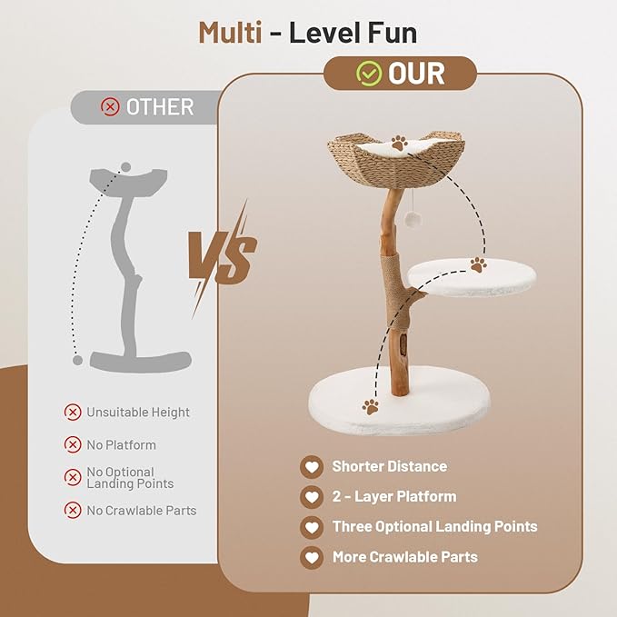 Modern Adult Cat Tree for Large cat Solid Wood Cat Tower for Indoor Cat Tall Cat Condo Cat Climbing Tower with Scratching Post Bed