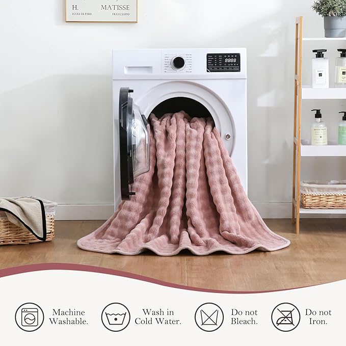 Waterproof Blanket for Bed Couch Sofa Car, Soft Leakproof Dog Blanket with 3D Bubble Pattern, Reversible Water Proof Pet Blankets for Dogs Cats Puppies (60"x80", Dusty Pink)