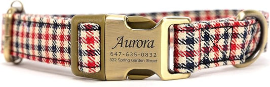 Personalized Dog Collar with Name and Phone Number Engraved,Adjustable Custom Puppy Collar,Organic Cotton Pet Collar for Small Medium Large Boy Girl Dogs