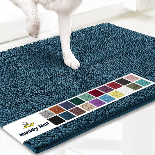 Muddy Mat® | Super Absorbent Door Mat Indoor, Microfiber Quick Dry Chenille Entryway Rug, Non-Slip Front Door Mat, Indoor Mats for Entryway, Machine Washable Pet Rug, Atlantic Blue XXXL 72"X48"