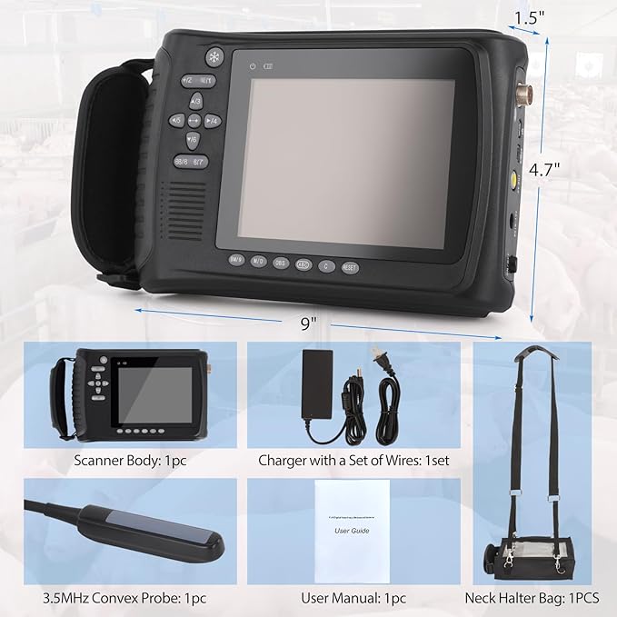 Portable Ultrasound Machine for Pregnancy - with 6.5MHz Rectal Probe & 5 Imaging Modes, Pregnancy Digital Ultrasound Machine for Cattle, Horse, Pigs, Sheep, Cats, Dogs, Rabbit, Fish