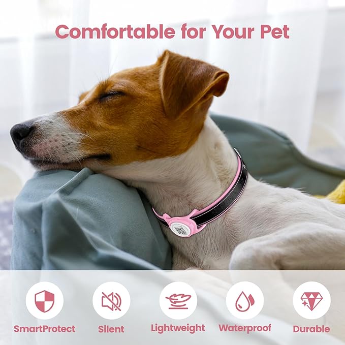 Smart Pet Tracker for Collar - Dog Trackers Location for Pet with Holder, No Monthly Fee, Real-Time Tracking, iOS Only, Emergency Contact, Long-Lasting, Anti-Lost Tracker for Cats, Bag Straps,Pink