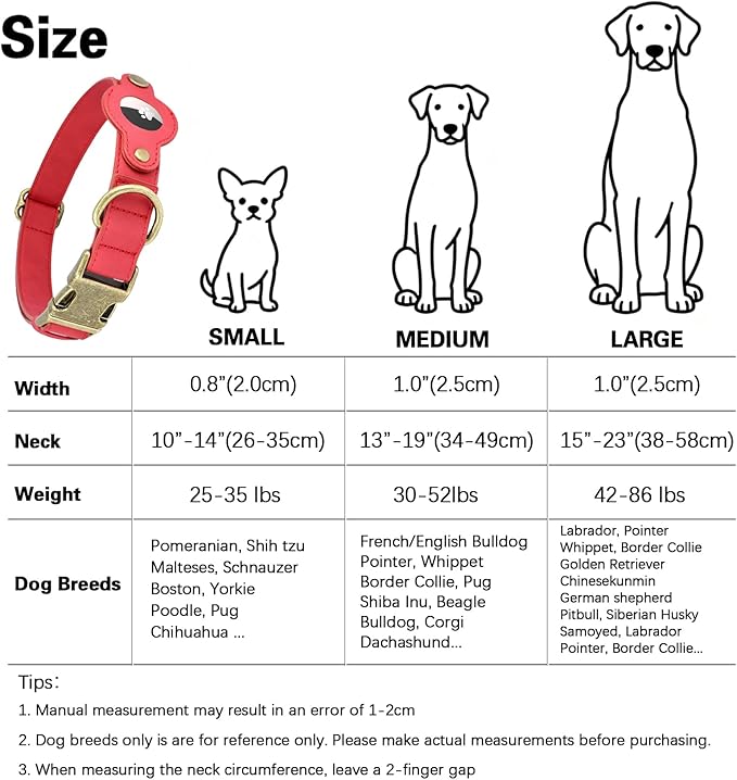 AirTag Dog Collar for Large Dogs - Soft Leather Dog Collar with Apple AirTag Holder and Metal Buckle - Smart Tracker GPS Apple Air Tag Pet Collars (Red, L)