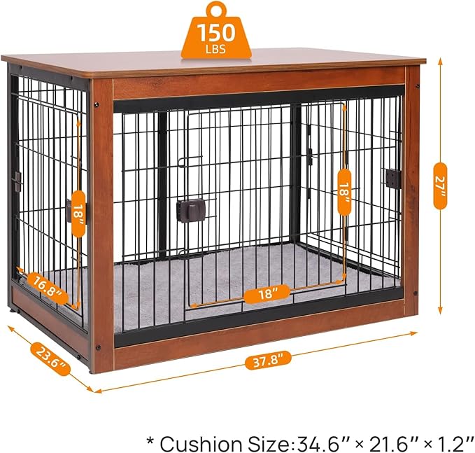37.8 x 23.6 x 27.1 Inches Dog Crate Furniture Style for Medium Pets, Wooden Dog cage, Heavy Duty, Indoor Dog kennels with Three-Way Doors