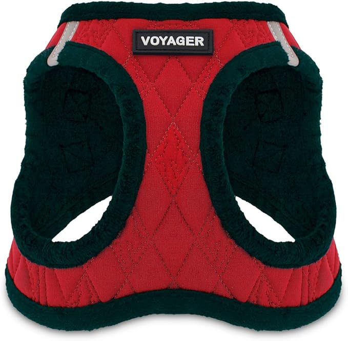 Best Pet Supplies - All Weather Mesh/Plush, Reflective, No Pull Harness for Small, Medium Dogs, Cats - Secure with Hook & Loop Fastener, Buckle, Double D-Rings - Red Plush, XS