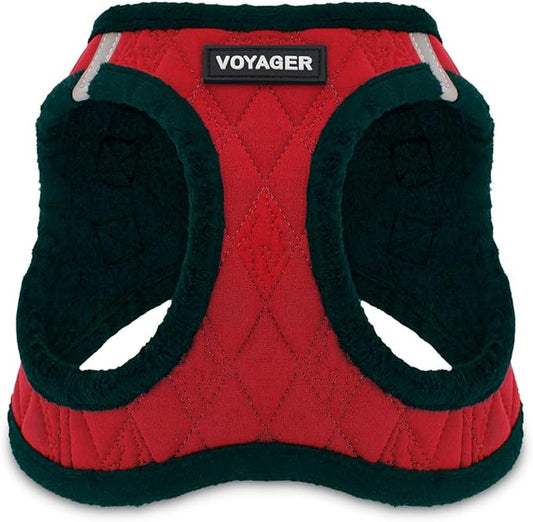 Best Pet Supplies - All Weather Mesh/Plush, Reflective, No Pull Harness for Small, Medium Dogs, Cats - Secure with Hook & Loop Fastener, Buckle, Double D-Rings - Red Plush, XS