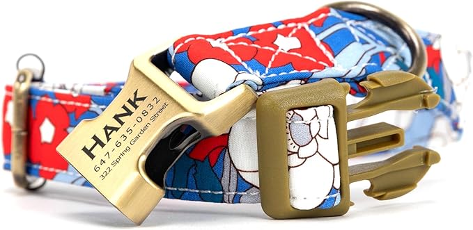 Personalized Dog Collar with Name and Phone Number Engraved,Adjustable Custom Puppy Collar,Organic Cotton Pet Collar for Small Medium Large Boy Girl Dogs