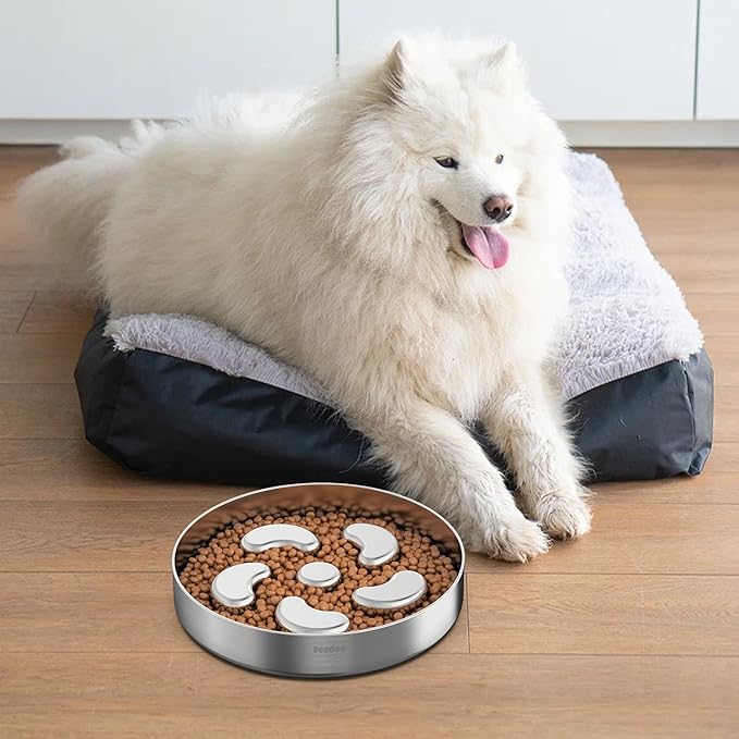 Slow Feeder Dog Bowl-2.5Cups for Large Breeds, Double Wall Food-Grade Stainless Steel, Heavy Duty with Non-Slip Rubber Base, Puzzle Maze Bowl to Slow Down Eating