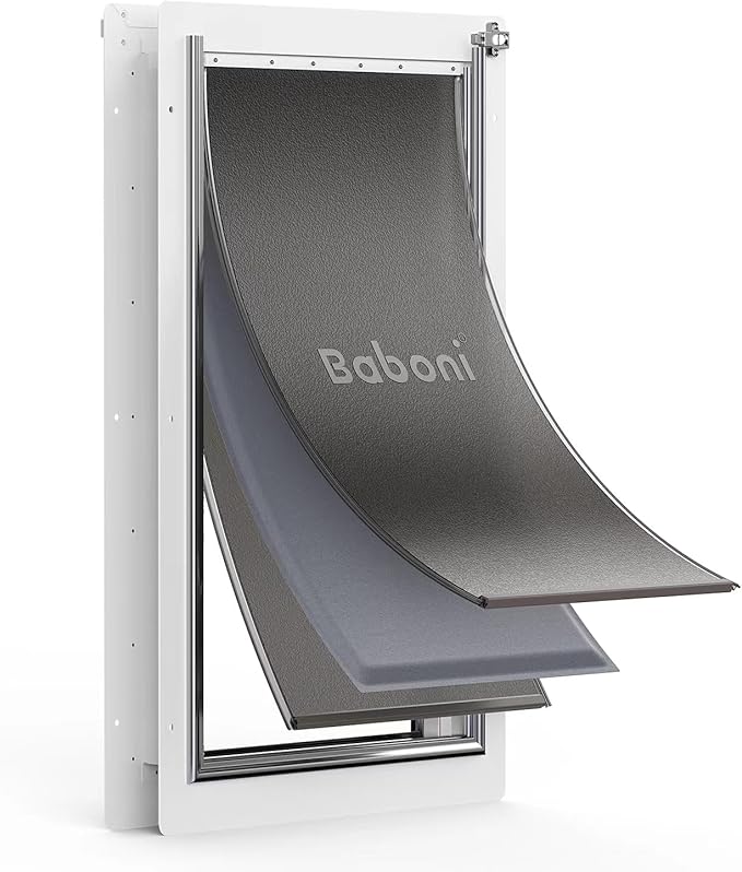 Baboni 3-Flaps Pet Door for Interior and Exterior Doors, Steel Frame and Telescoping Tunnel, Strong and Durable Dog Door(Pets Up to 220 Lb) -X-Large