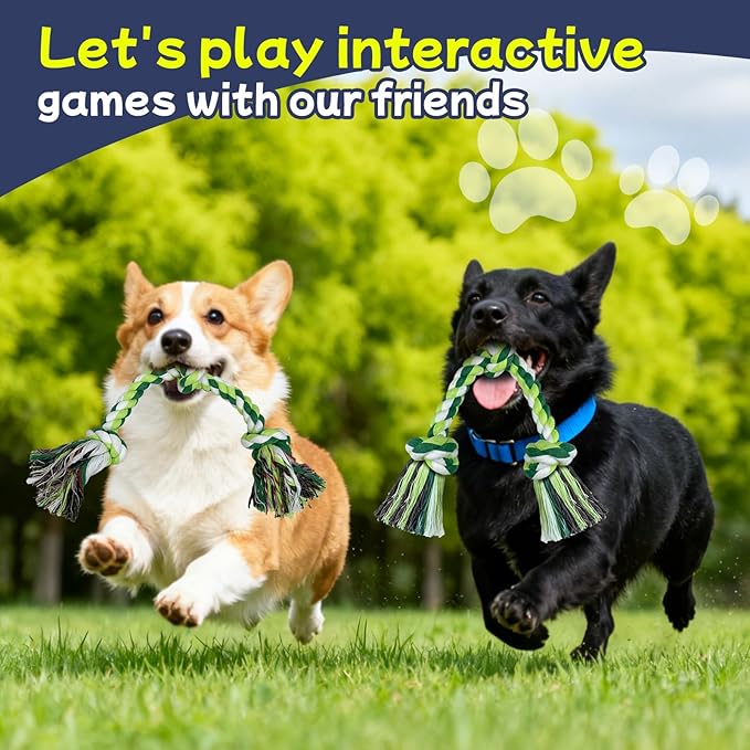 Rocfish [3 Pack] Puppy Dog Rope Toys, 17.8 in 3 Knots Chew Toy for Small Medium Dogs, Heavy Duty Puppy Rope Toy, Natural Cotton Pull Toy for Tug of War and Teeth Cleaning