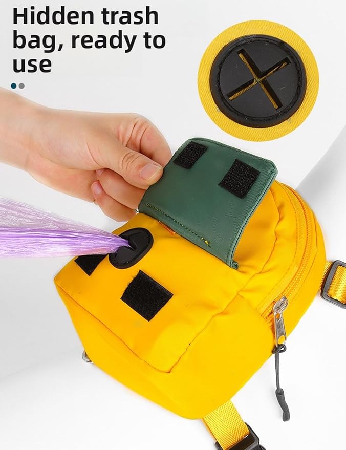 Dog Backpack Strap Leash,Dog Harness with Poop Bag Dispenser,Adjustable and Waterproof,Dog Hiking Backpack,Suitable for Travel and Daily Walks (Yellow, M)