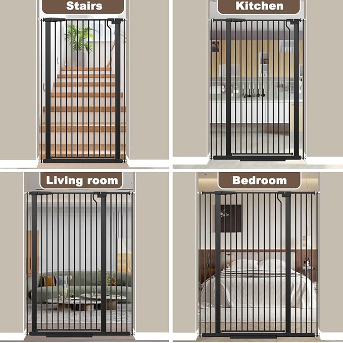 Fairy Baby 51.18" Extra Tall Pet Gate for Cats, 29.5"-48.4" Extra Wide High Cat Dog Gates for Doorways, Tall Baby Safety Gate Pressure Mounted No Drill, Walk Thru Auto Close Metal Doggy Gate, Black