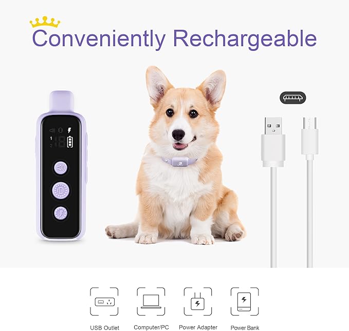 Bousnic Shock Collar for Dogs - Waterproof Rechargeable Dog Electric Training Collar with Remote for Small Medium Large Dogs with Beep, Vibration, Safe Shock Modes (8-120 Lbs) (Purple)