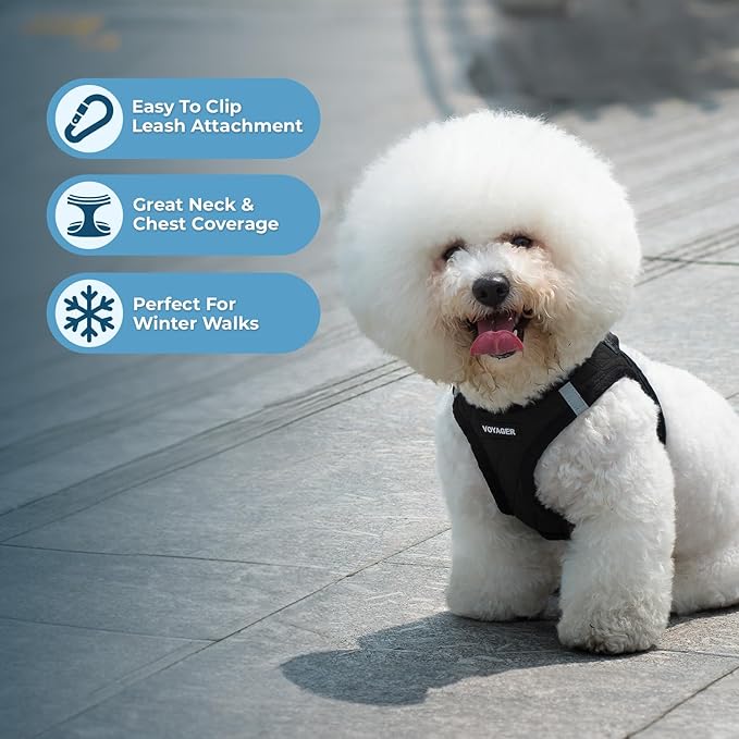 Best Pet Supplies - All Weather Mesh/Plush, Reflective, No Pull Harness for Small, Medium Dogs, Cats - Secure with Hook & Loop Fastener, Buckle, Double D-Rings - Black Plush, L