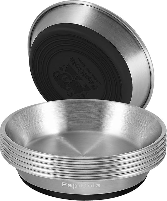 Stainless Steel Cat Bowls 6PCS, Non-Slip cat Food Dishes, Metal Pet Food and Water Bowls, Whisker Friendly with Wide and Shallow Design, 6.3'' Wide, 0.7mm Thick Steel, Pet Dish for Kitten and Dog