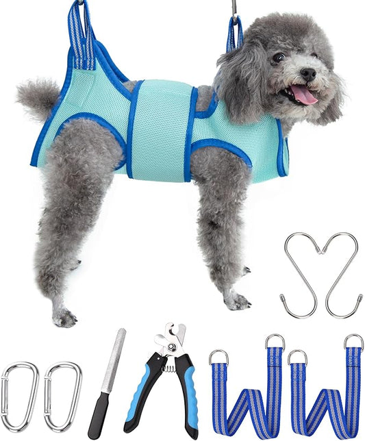 Dog Grooming Hammock, XS Size Hanging Harness Holder for Nail Clipping,Nail Trimming Hammock for Pet, Grooming Sling Hanger with Thick Fabric Neck Support Wide Strap Restraint