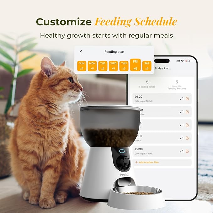 ARENTI Smart Automatic Cat Feeder and Water Fountain, 4L Pet Feeder Cat Food Dispenser with Camera, Dual Power, App Control, Live View & Night Vision, Meal Call, Hygienic Water Flow, Desiccant Bag