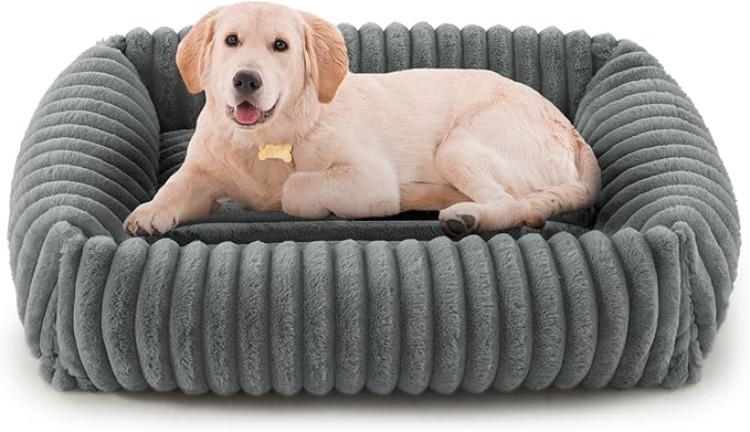 FURTIME Medium Dog Beds for Medium Dogs Washable, Orthopedic Dog Bed, Rectangle Warming Soft Calming Sleeping Puppy Bed Durable Pet Bed with Anti-Slip Bottom M Plus (30"x24"x8")