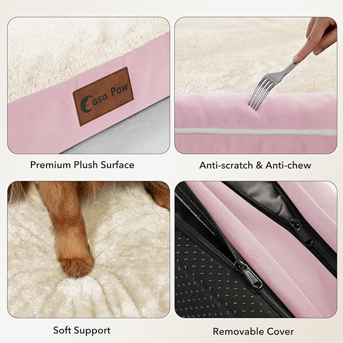 Orthopedic Dog Beds for Extra Large Dogs, Waterproof Egg Crate Foam XL Dog Bed with Sides 48x30Inch, Big Dogs Couch Beds with Removable Washable Cover and Nonskid Bottom, Pink