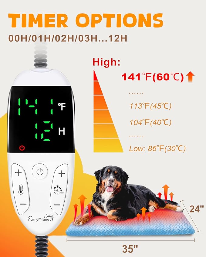 Upgrade Dog Heating Pad with 2 Covers&840D Storage Bag,Adjustable Temperature Electric Pet Heating Pad with Timer,Waterproof Large Heated Bed Mat with Chew-Proof Cord,L