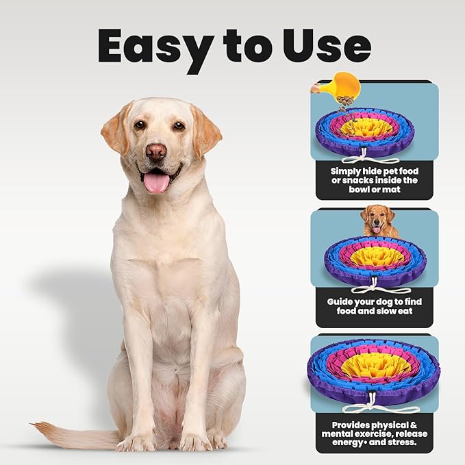 PET ARENA Snuffle Mat for Dogs - Adjustable Interactive Puzzle Toy for Large & Small Breed Slow Feeder for Mental Stimulation & Stress Relief Encourages Natural Foraging Ideal for Indoor & Outdoor Use