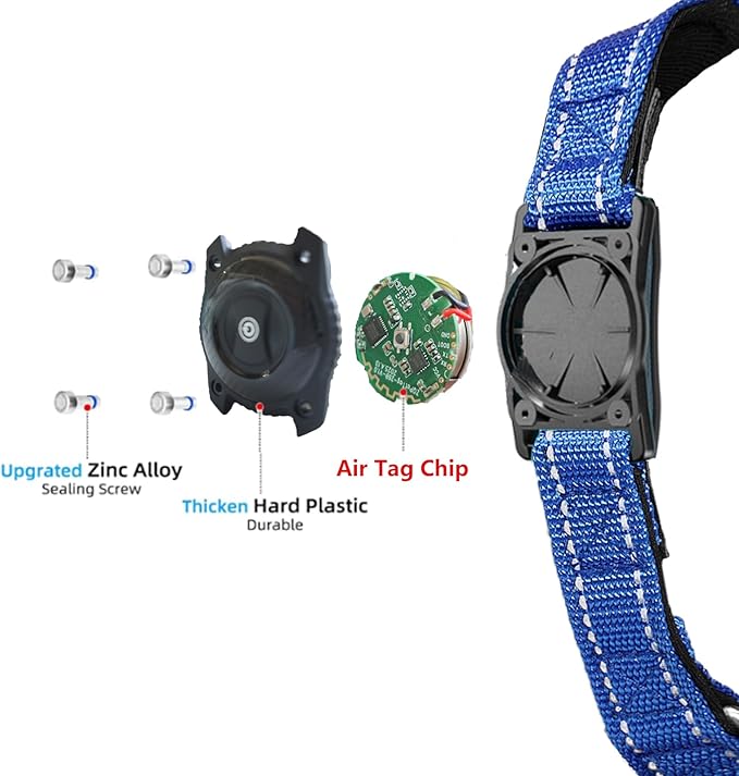Tracking Collar for Dogs Waterproof Adjustable Air Tag Dog Collar Holder, Comfortable Dog Collars for Small Medium Large Dogs (Blue, L)