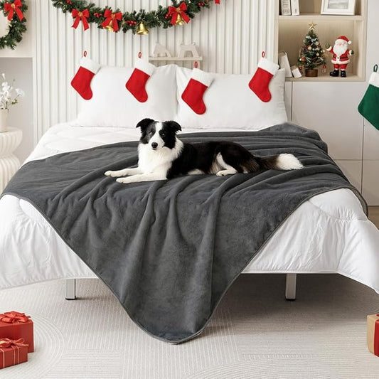 Smiry Waterproof Dog Bed Blanket, Leakproof Pet Throw Blanket for Bed Couch Sofa, Reversible Sherpa Fleece Furniture Protector Cover for Small Medium Large Dogs Cats (Dark Grey, 60x80 inches)