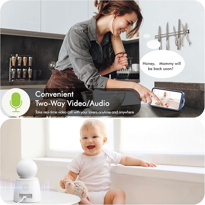 Home Two Way Audio & Video Camera, 2.8" Indoor 2K Cameras for Baby & Elderly Care, Pet/Dog/Cat Cam, AI Siren Security, Night Vision, Phone App, 2.4Ghz WiFi