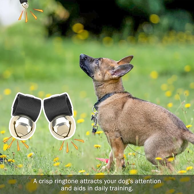 SCENEREAL Large Dog Collar Bell, 2 Pack Dog Bell for Collar, Noise Maker Extra Loud Anti-Theft Bell for Training, Hiking, Walking, Hunting, Pet Tracker, Save Birds & Wildlife, Gold x 2, S