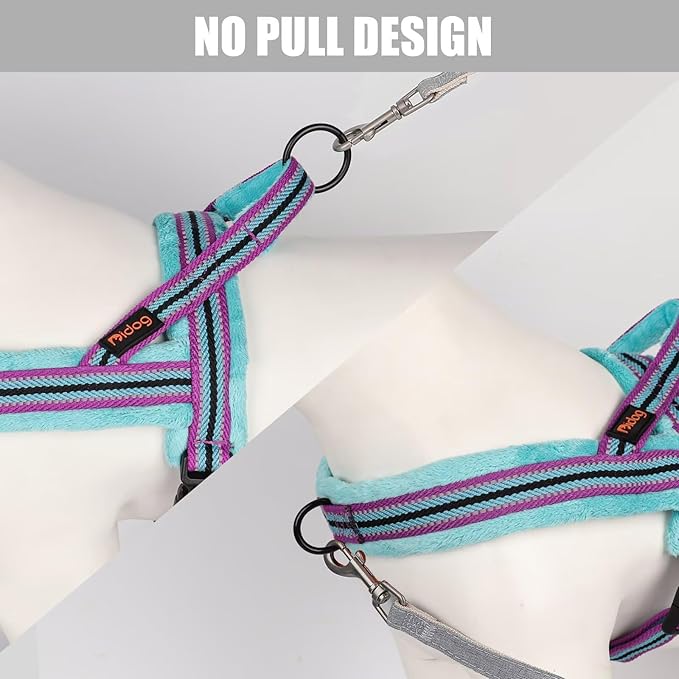 Didog Soft Flannel Padded Dog Vest Harness, No Pull/Quick Fit Reflective Dog Strap Harness, Easy for Training Walking (M:Chest 21-26", Mixed-Blue)