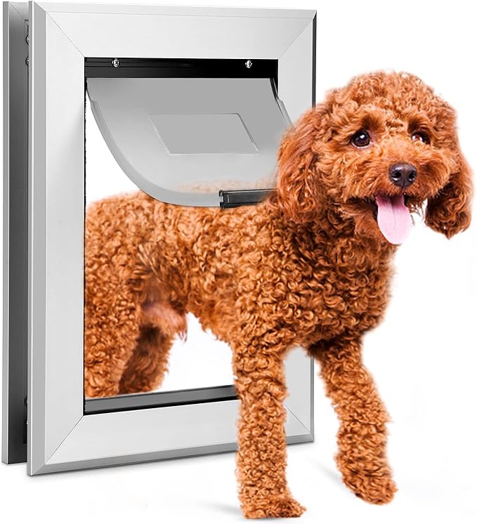 Ownpets Aluminum Dog Door, Pet Door with Magnetic Flap and Lockable Sliding Panel, Heavy Duty Doggy Door for Small Dogs and Cats(Silver)