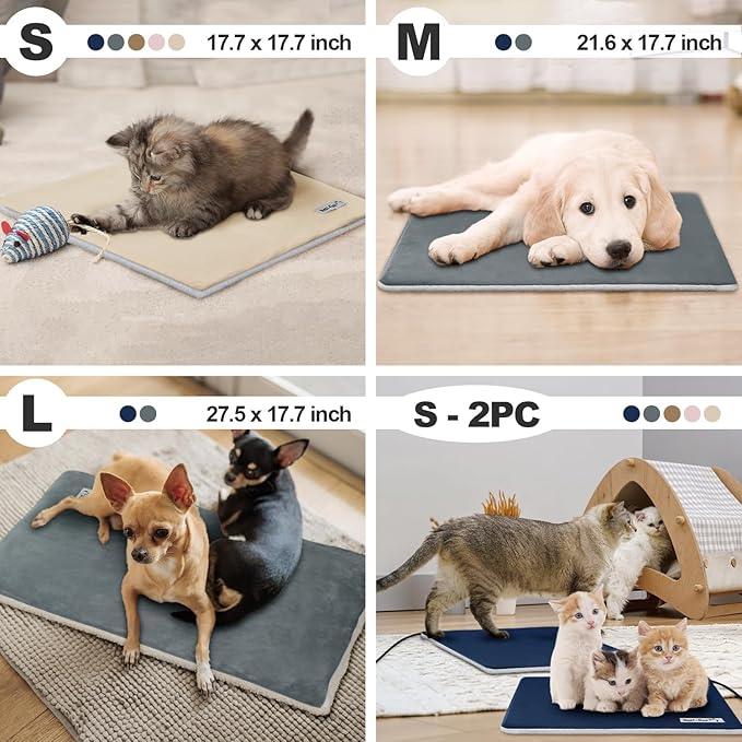 Rest-Eazzzy Heating Pad, Heated Cat Bed with Removable Cover, 5-Level Timer & Temperature, Indoor Warming Mat for Cats & Dogs (Pure-Grey, 2pcs)