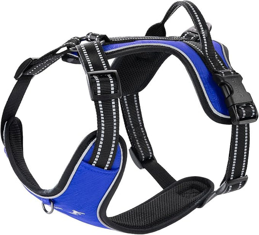 EXCELLENT ELITE SPANKER Nylon Reflective Dog Harness Adjustable No Pull Lightweight EVA Padded Vest Nameplate-Front Clip Service Dog Harness with Buckle for Medium Large Dogs (Blue, L)
