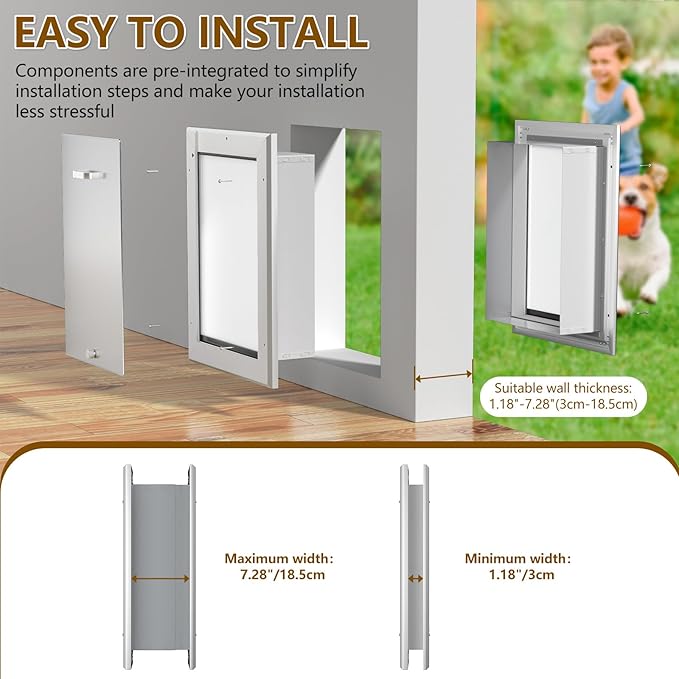 Ownpets Aluminum Double Flap Dog Door for Wall and Door, Energy Efficient, Lockable Pet Door, Heavy Duty Doggy Door for Dogs Up to 40lbs